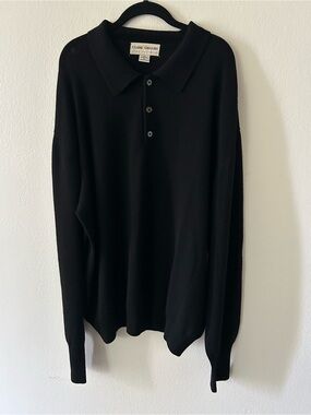 Mens Vintage Clark & Gregory Black 100% Merino Wool Golf Sweater XL Preppy